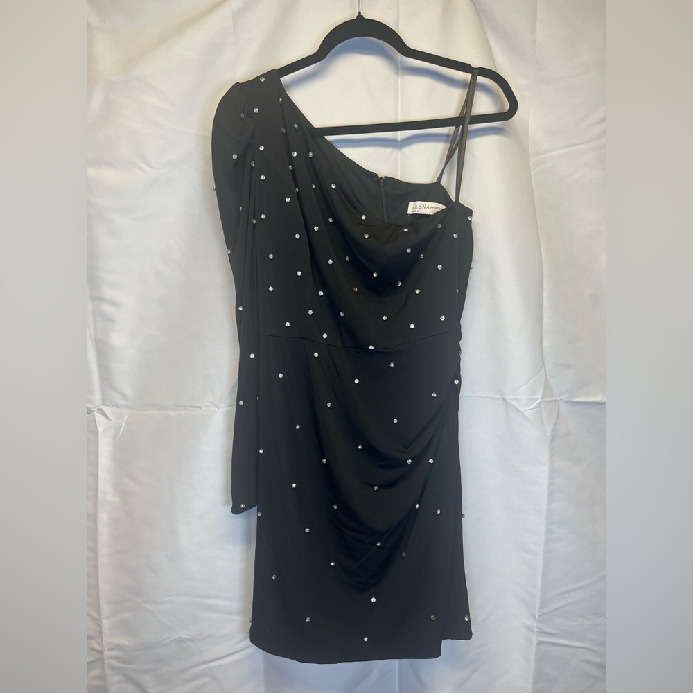 Mac Duggal Black One-Shoulder Mini Dress with Rhinestones